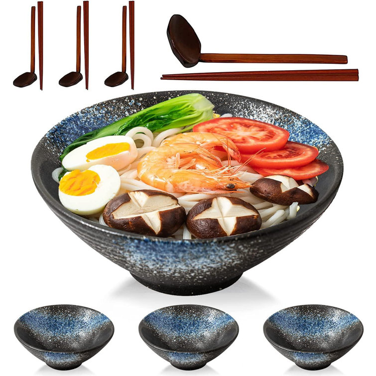 romeidata Ceramic Japanese Ramen Soup Bowl Set, 9 Inch 50 Ounce Large Asian Noodle Bowls With